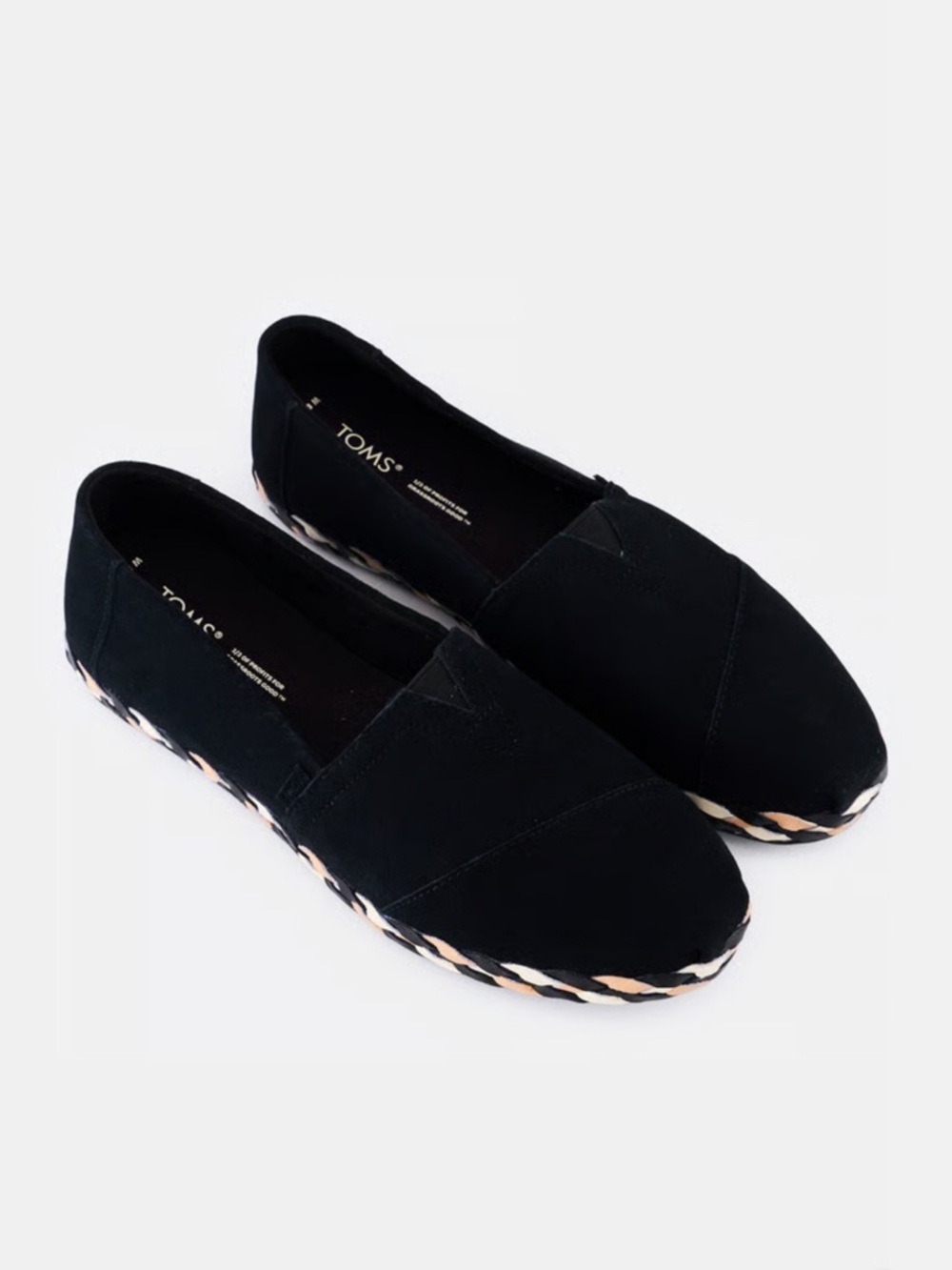 New TOMS Alpargata Loafer Flats Black Slip-On Leather Suede size 5.5
